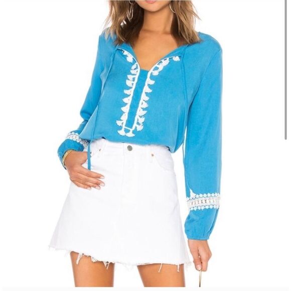 Line and Dot Revolve blue pom pom deliah blouse‎ - Picture 1 of 8